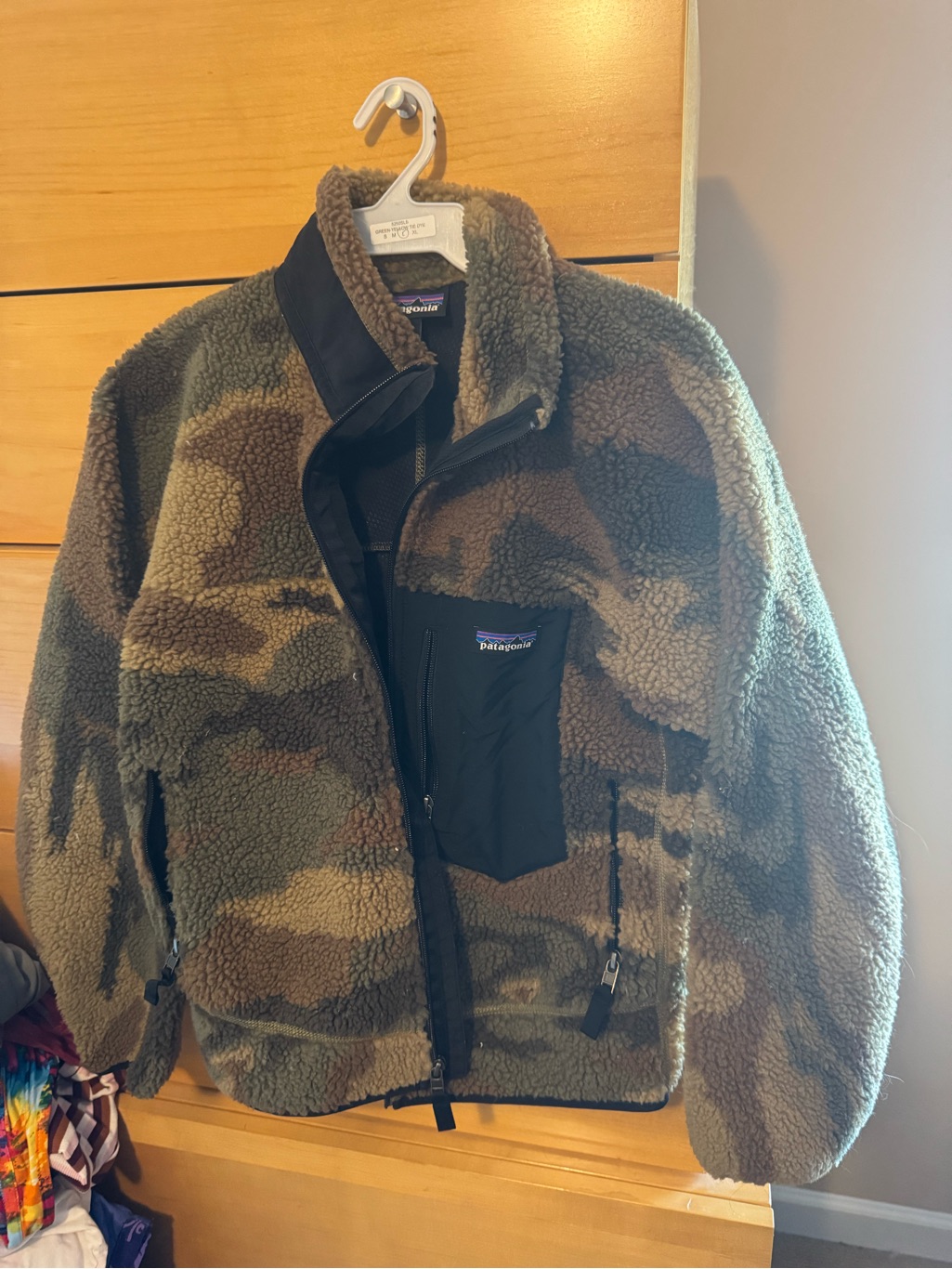 Xxs Patagonia Men's Camo Sherpa Fleece Full Zip Jacket In Olive And Brown